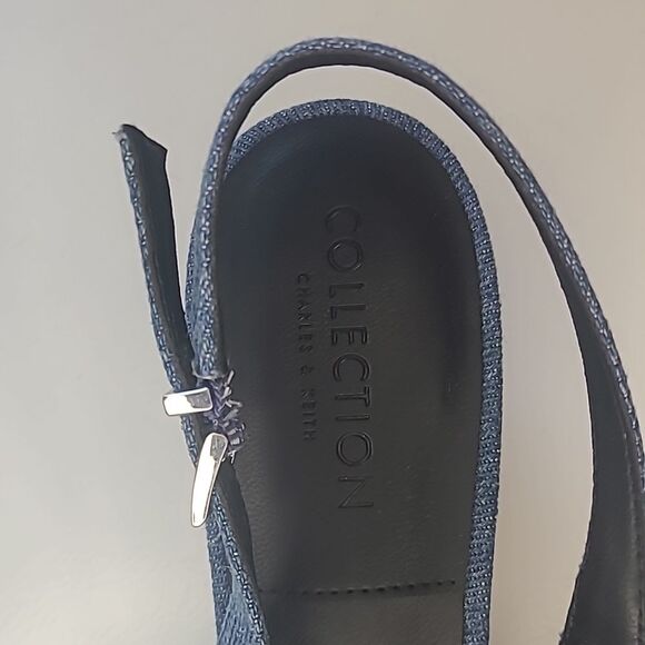 Charles & Keith Gabine Slingback Blue Denim Kitten Heel Silver Decor EU 36 - Picture 15 of 16